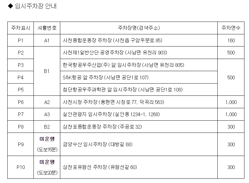 사천에어쇼 임시주차장