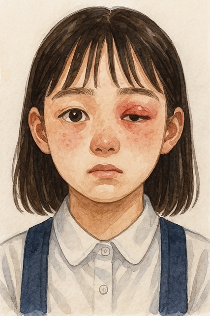 눈 다래끼가 생긴 여자아이