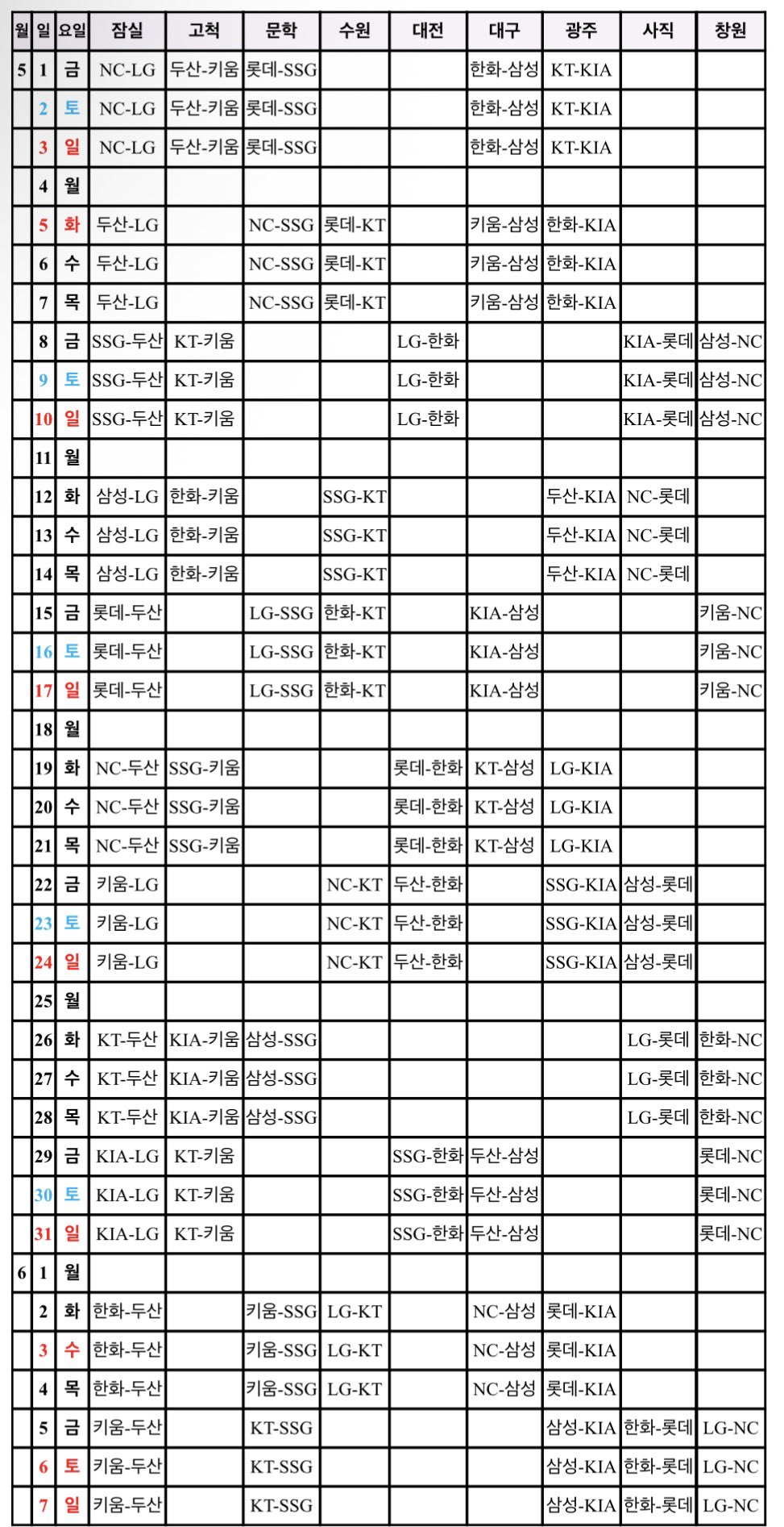 ✔ 연휴·특별 경기 일정 체크 포인트