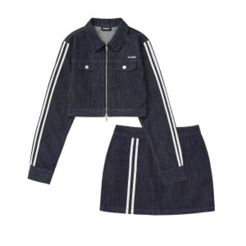 널디 우먼스 데님 크롭 트러커 트랙 탑 스커트세트