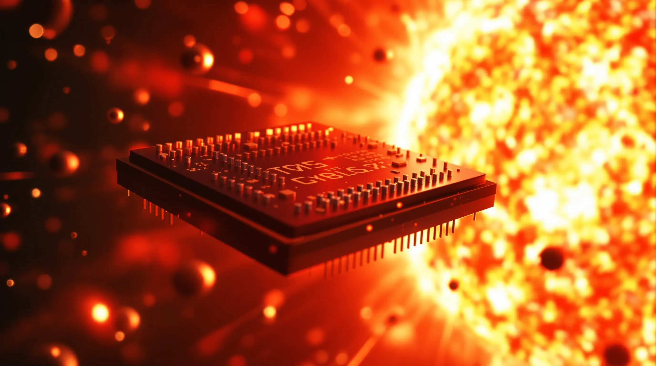 우주에서 고에너지 방사선 입자가 반도체 칩을 때리는 모습