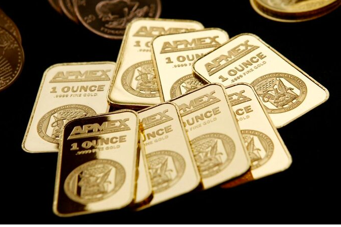 최근 순금 한 돈(3.75g) 가격이 50만원을 넘어섰다. 미국 귀금속 거래소(APMEX)의 골드바. 로이터연합뉴스