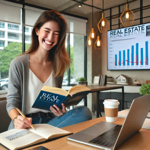 부동산 공부를 하면서 웃고 있는 모습