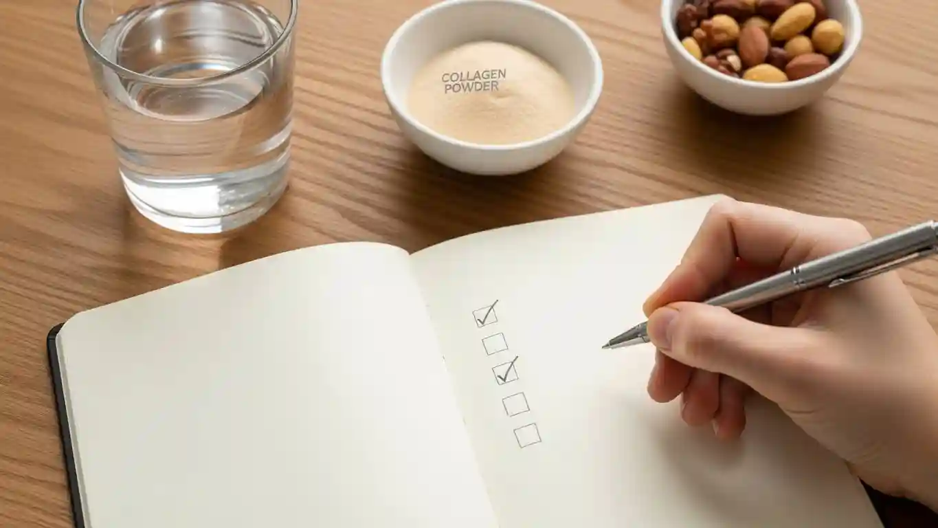 하루 단백질 섭취량을 메모하는 사람을 그린 라이프스타일 이미지