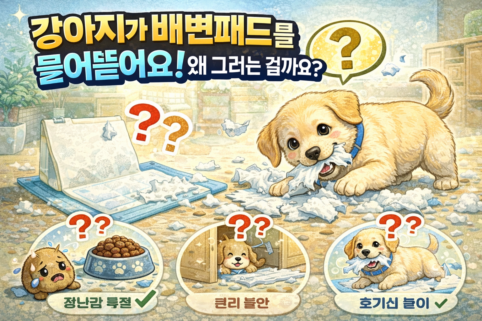 강아지가 배변패드를 물어뜯어요! 왜 그러는 걸까요?