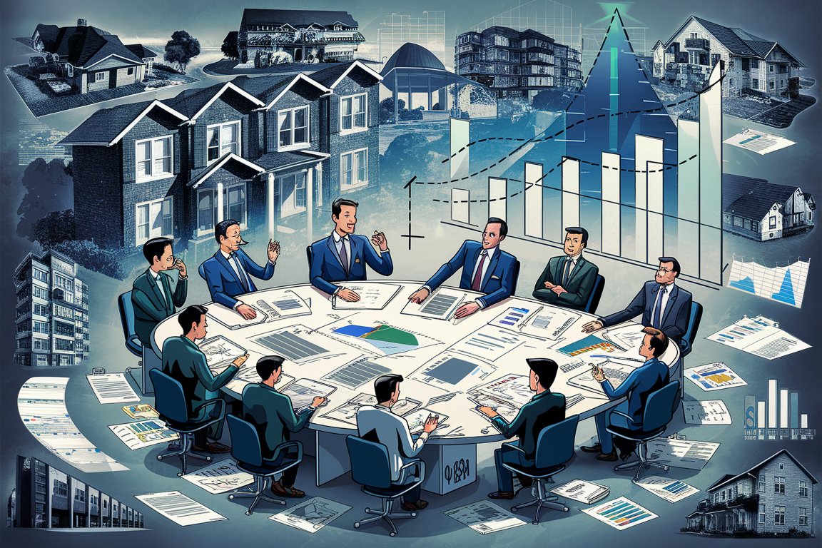 부동산 투자를 위해 회의를 하고 있는 사람들의 모습