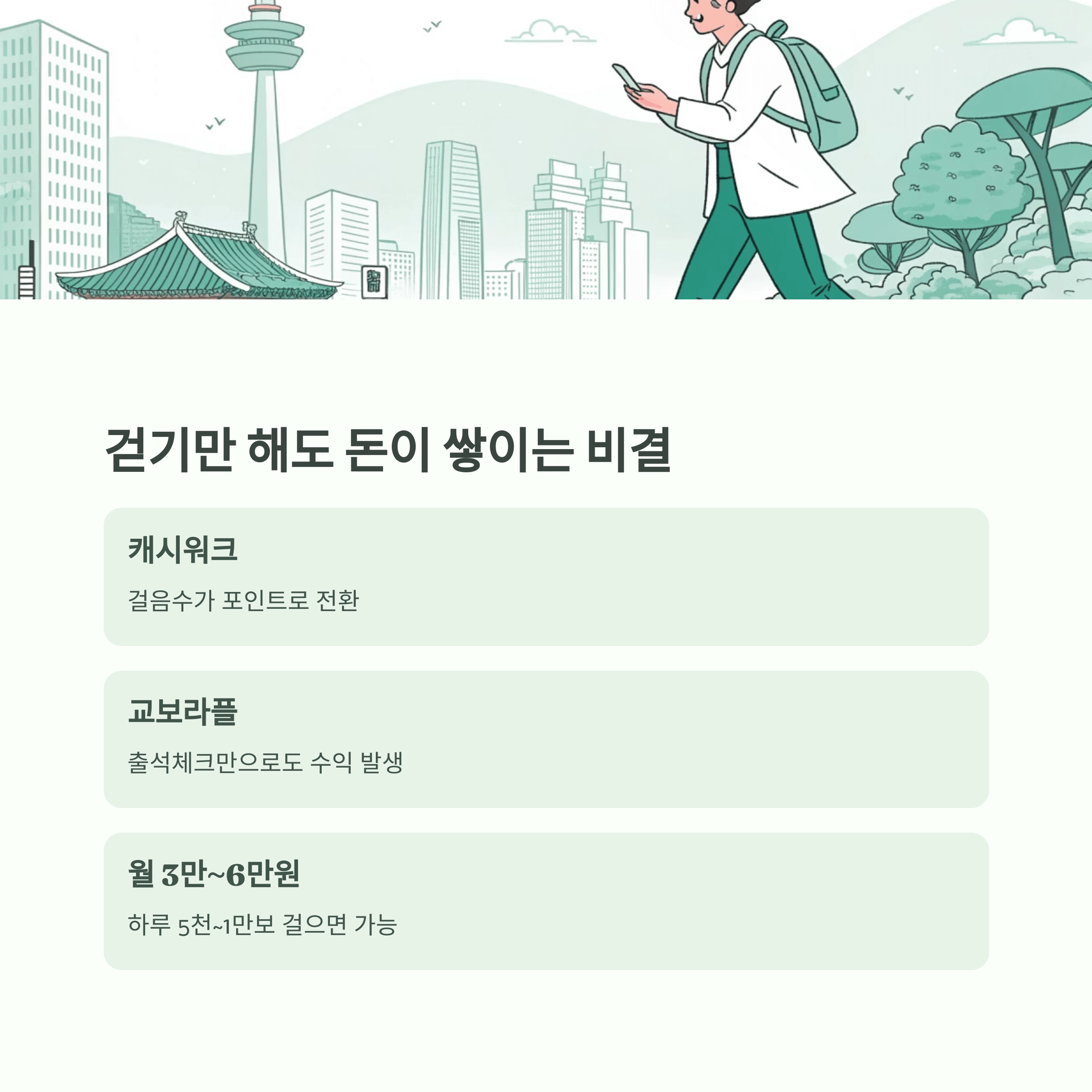 걷기만 해도 쌓이는 비결 글과 이미지