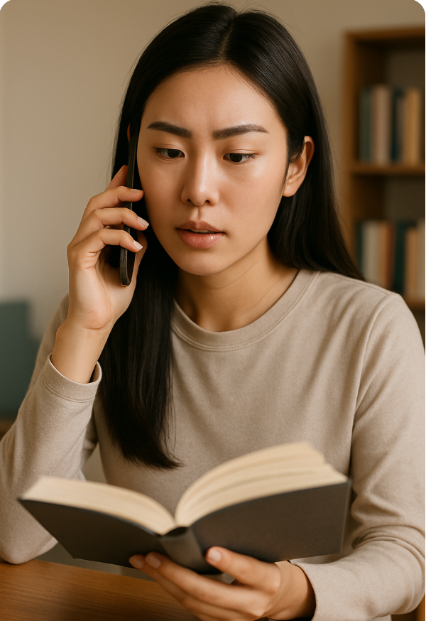 외국인 친구와 통화하는 한국인