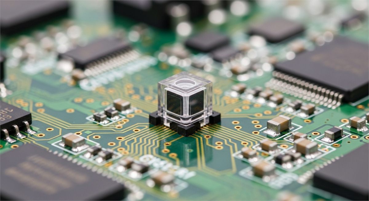 광센서나 포토다이오드 부품을 자세히 보여주는 장면 