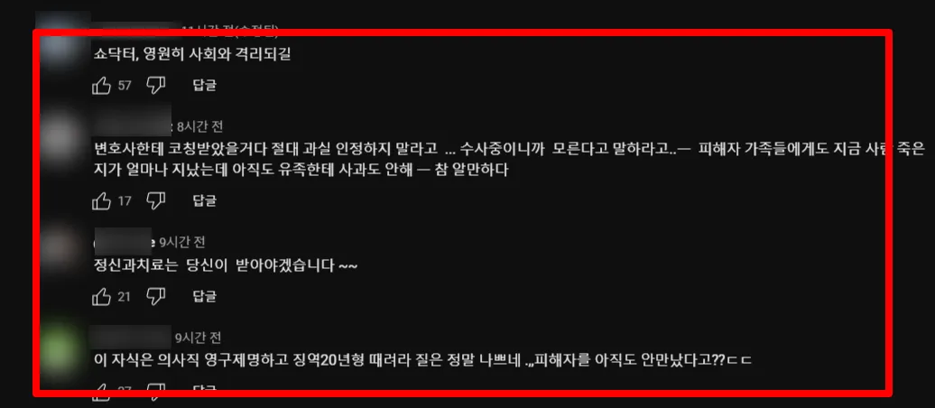 양재웅 YouTubE 대중 댓글 반응