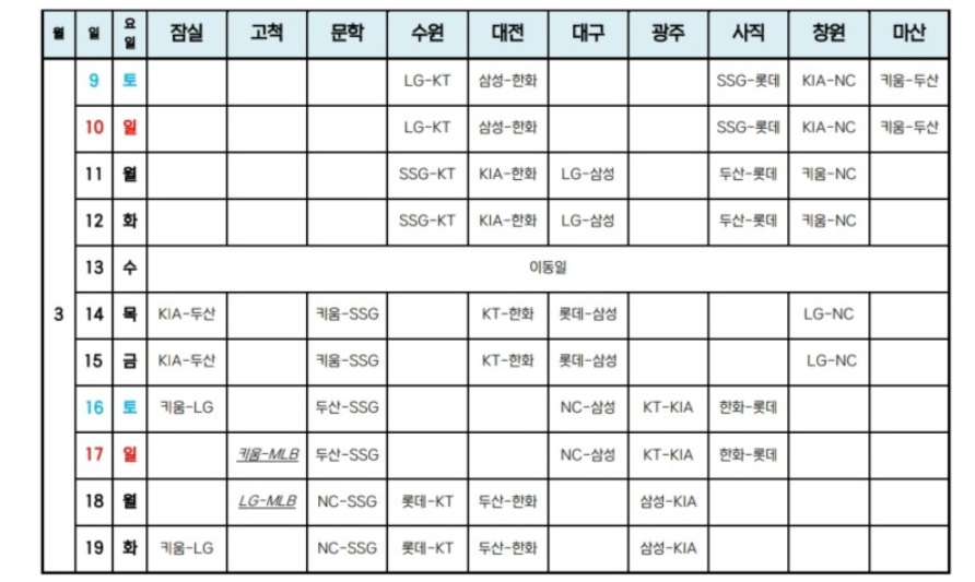 프로야구 시범경기 일정