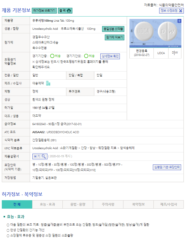 우루사 정 100mg 상세 설명 
