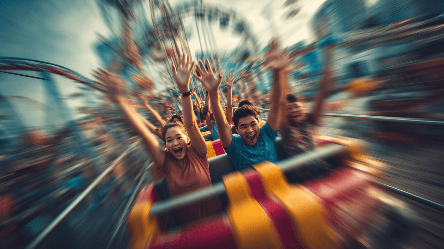 롤러코스터를-타고-있는-사람들