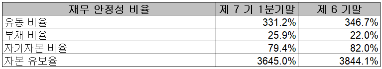 이녹스첨단소재 - 재무 안정성 비율