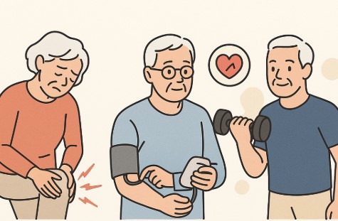 노인 건강 관절, 혈압, 근육운동 이미지