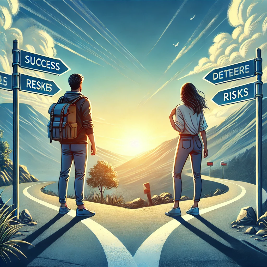 두명의 사람이 서로 각자의 갈림길에 서있는 사진