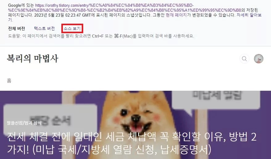 구글 캐시 소스 보기