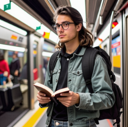 지하철을 타고있는 대학생