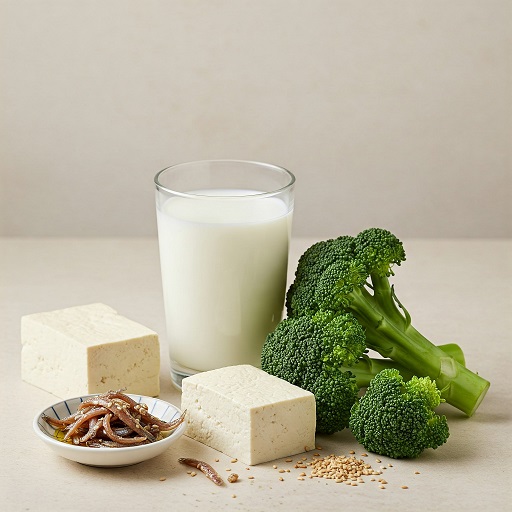 우유, 멸치, 두부, 브로콜리, 참깨