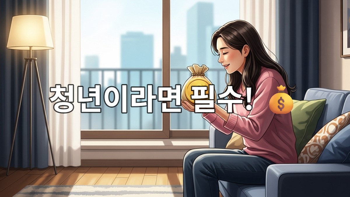 월세 부담을 덜고 편안하게 미소 짓는 한국 청년의 모습, 청년 월세 지원 혜택으로 주거 안정을 찾은 희망적인 분위기를 나타냅니다.