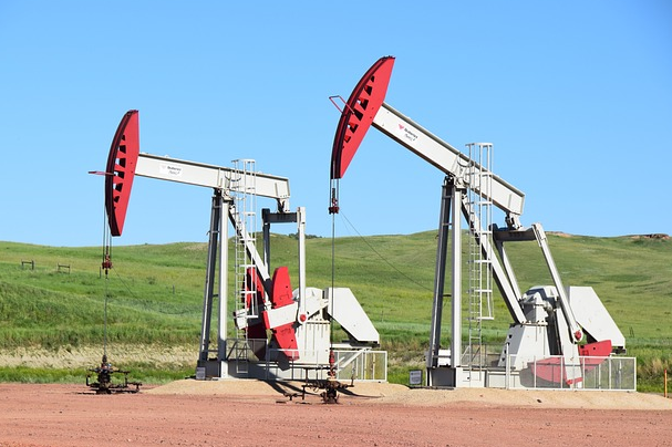 Crude oil pump machine is working in the field.