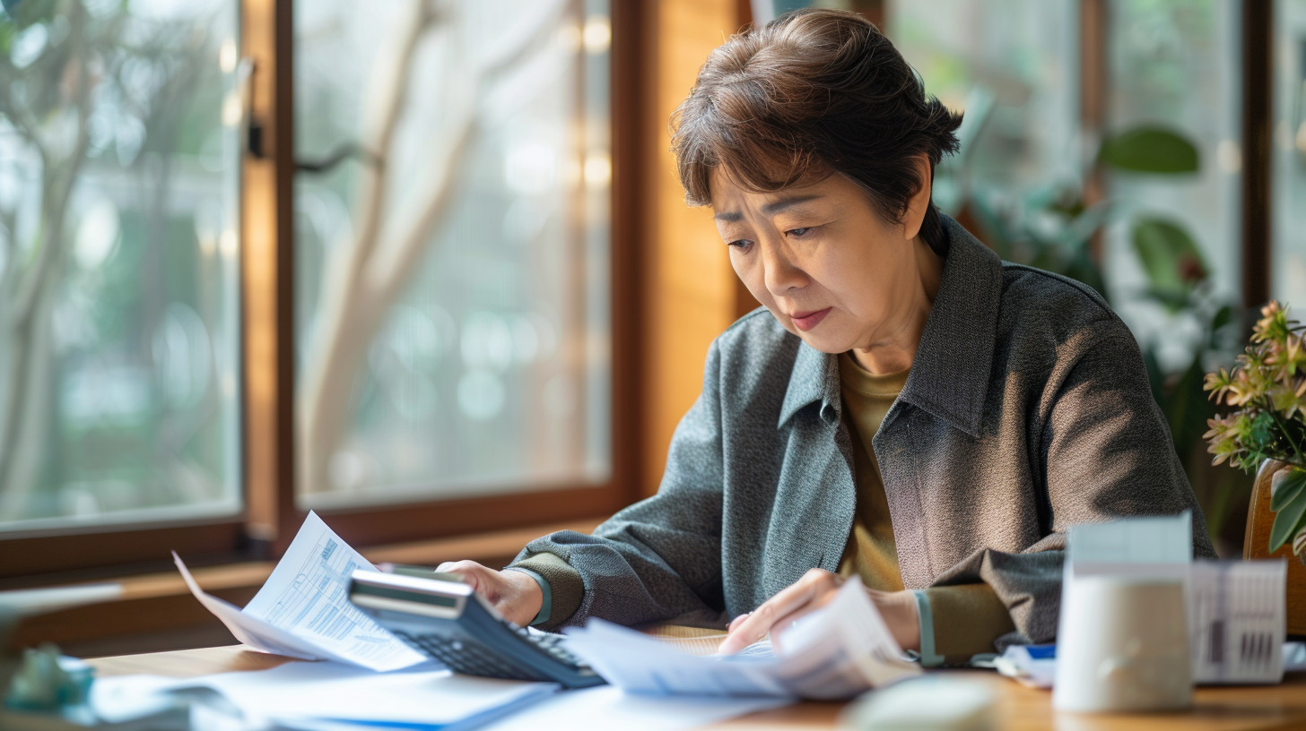 병원비 영수증을 확인하며 의료비 부담을 고민하는 모습
