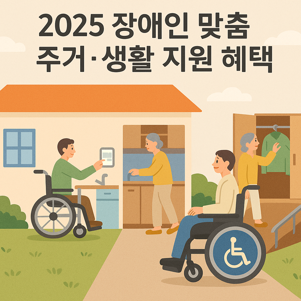 2025 장애인 맞춤 주거·생활 지원 혜택을 설명하는 심플한 스타일의 일러스트 그림