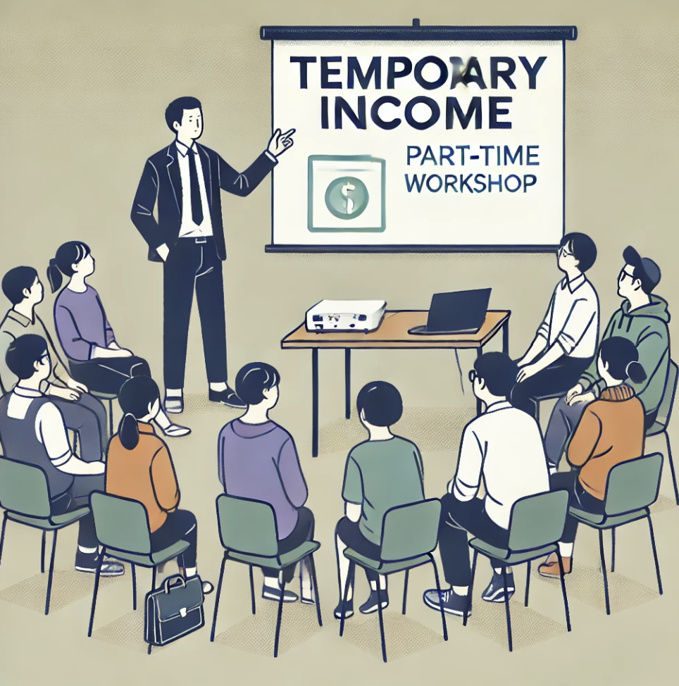 퇴직 계획에 대해 설명하는 세미나에서 금융 상담가가 연금 혜택을 설명하는 모습