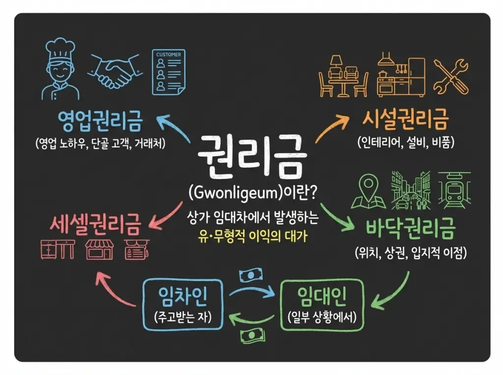 상가 권리금 개념 이미지: 바닥권리금&middot;시설권리금&middot;영업권리금이 합쳐진 구조