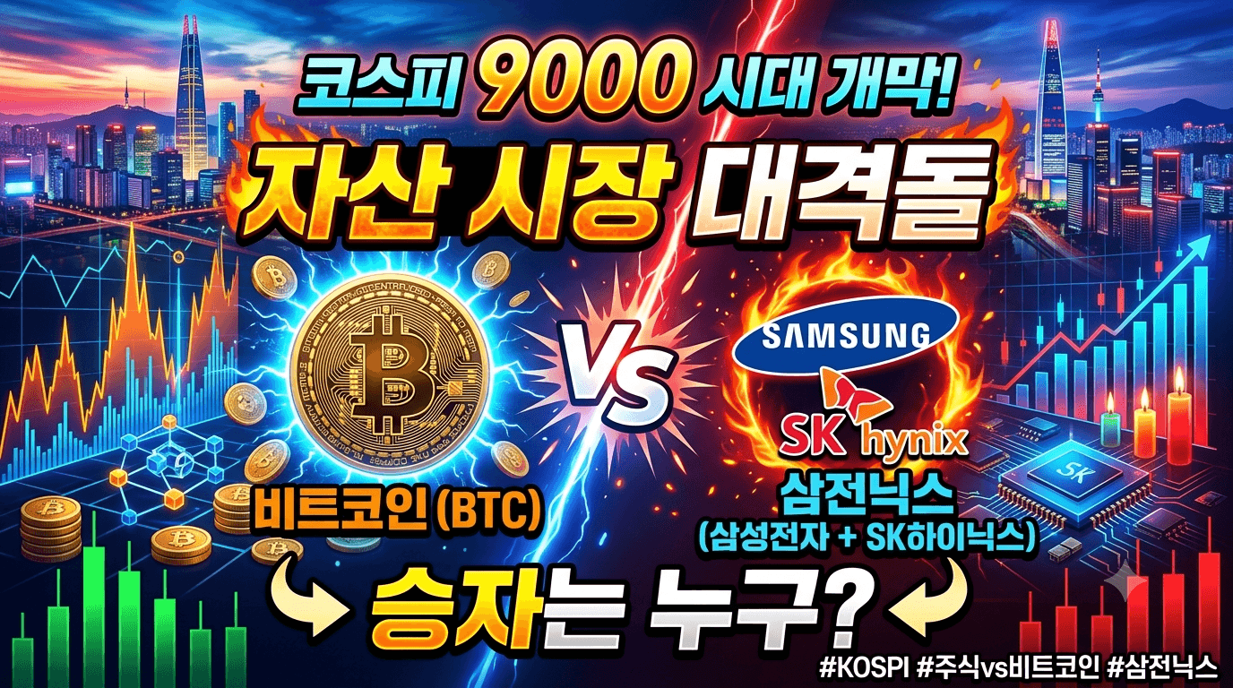 코스피 9000 시대 개막, 비트코인 vs 삼전닉스 자산 시장 대격돌의 승자는