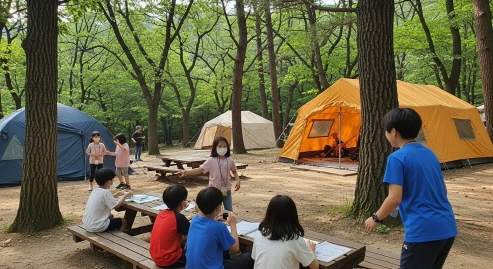 건강나누리캠프에서 자연을 배우는 어린이