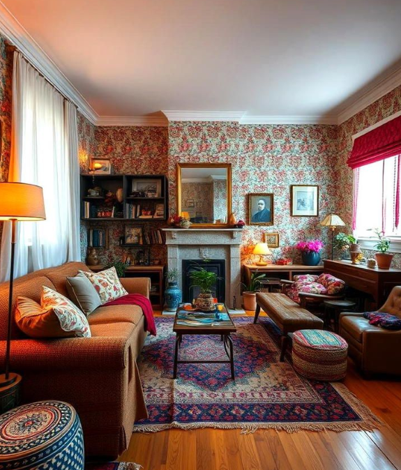 컬러풀한 벽지와 빈티지 소품이 조화를 이루는 원룸 맥시멀리즘 인테리어