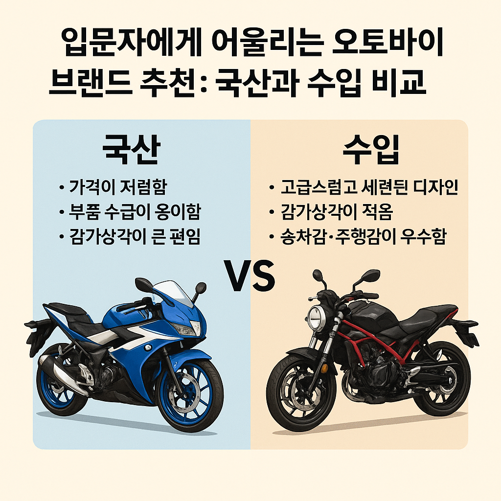 국산 vs 수입 바이크를 나란히 비교하는 장면