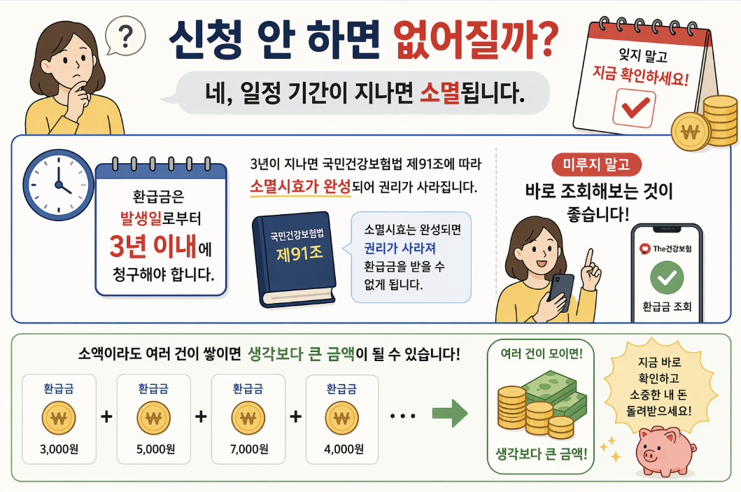 건강보험 환급금 3년 소멸 신청 기간 조회 방법 인포그래픽