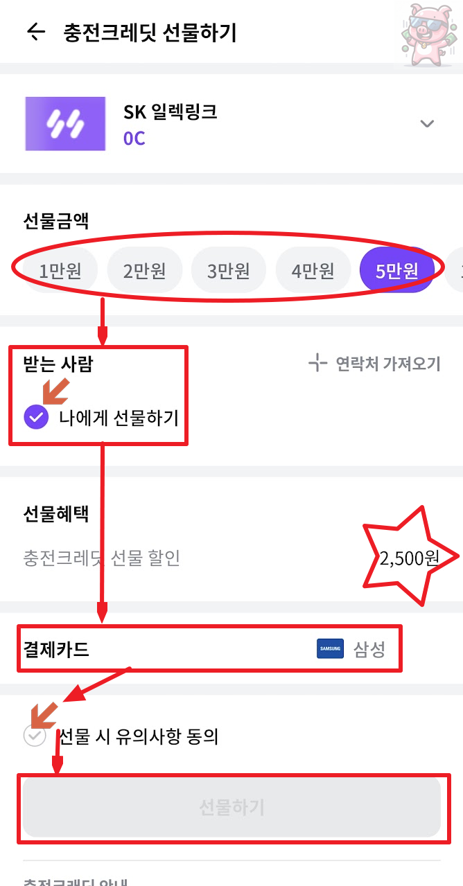 금액 설정, 결제카드, 동의