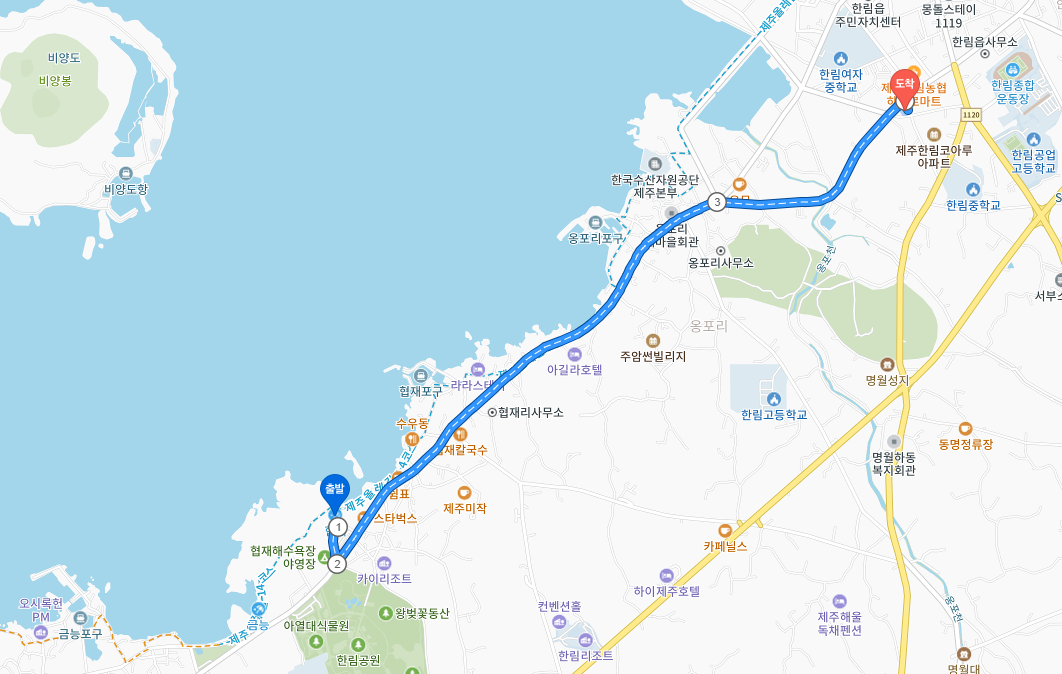 협재해수욕장에서 삼일식당 까지 가는 방법