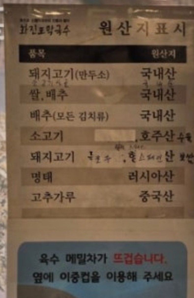 원산지표시판