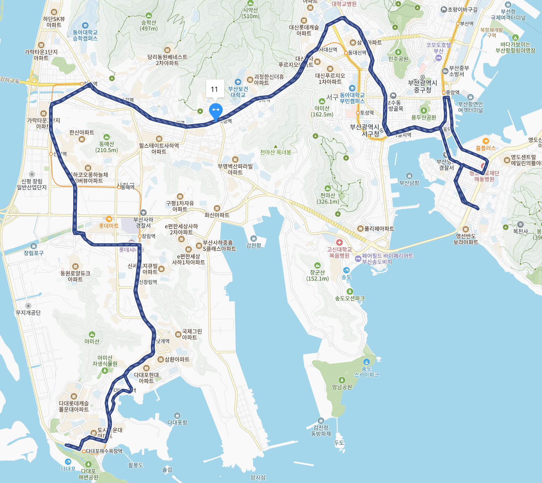 부산 11번 버스 노선 지도