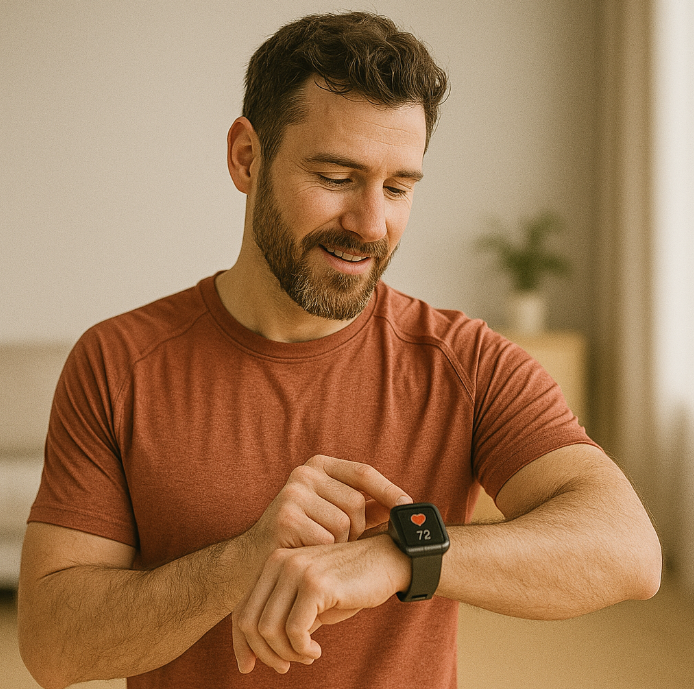 스마트 워치로 건강 관리하는 모습