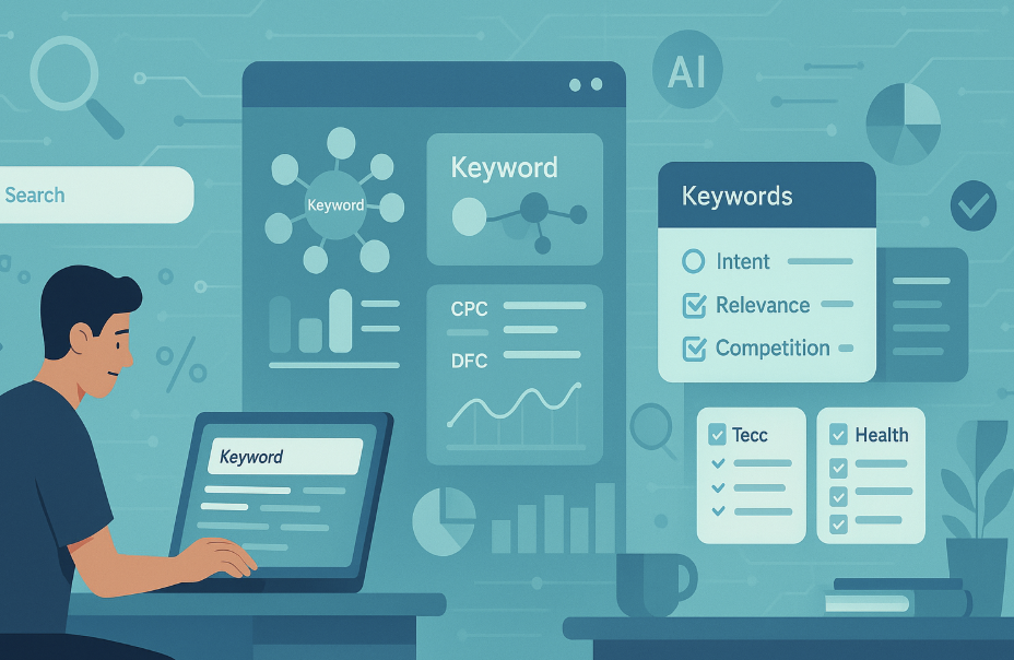 "AI로 바뀌는 키워드 리서치 방식" 묘사 이미지