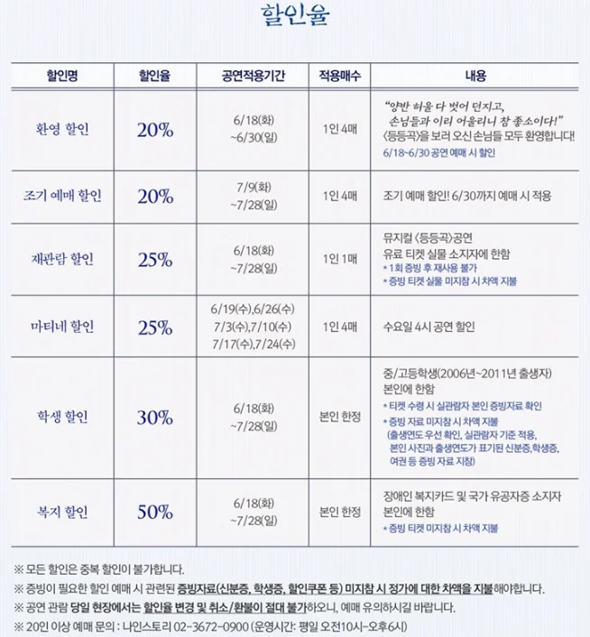 뮤지컬 등등곡 할인 예매 캐스팅