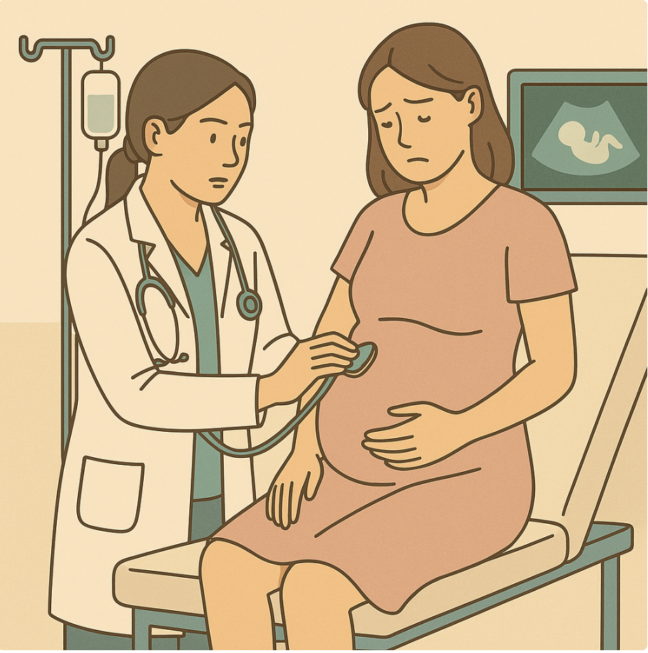 임신 중 출혈로 진단받는 산모 모습 사진