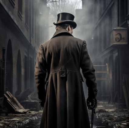 어두운 골목에서 잠복수사 중인 형사가 뒷모습을 보이고 서 있는 장면