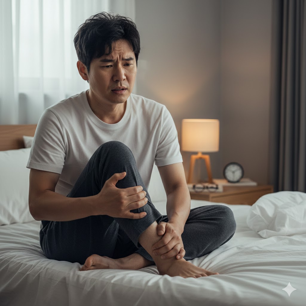 다리 저림과 야간 통증으로 고통받는 모습