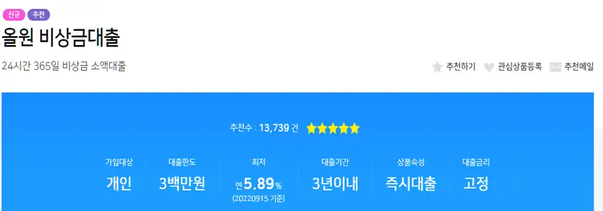 24시간 365일 비상금 소액대출 올원