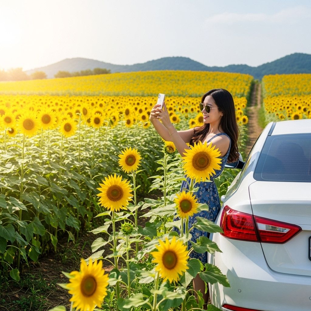 경차 사랑카드, 해바라기 밭에서 셀카 찍기