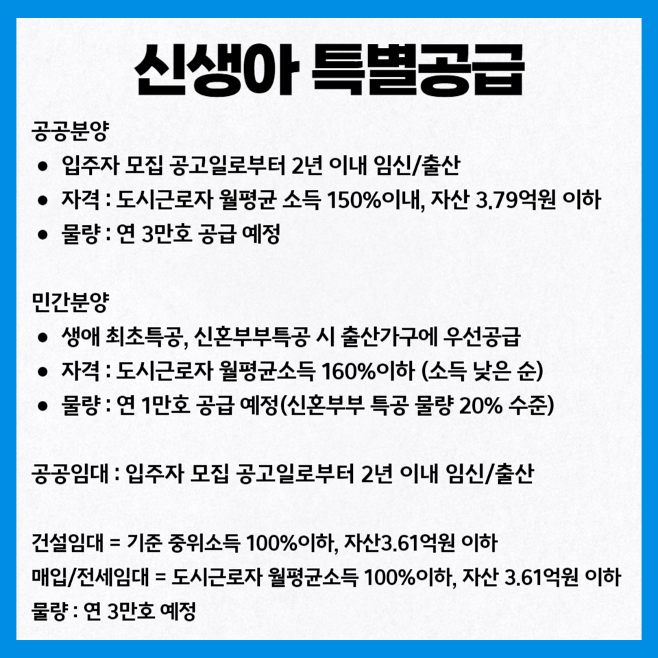 신생아 특별공급 내용 요약 사진