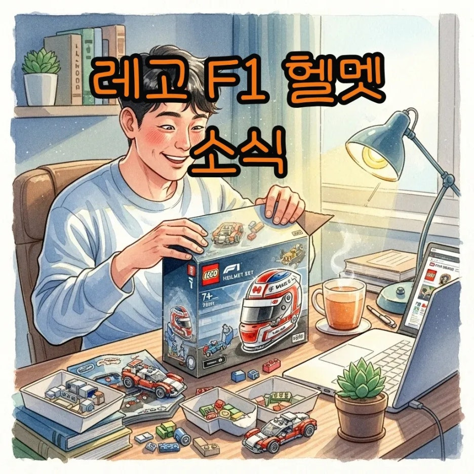 새로운 레고 F1 헬멧을 개봉하는 모습