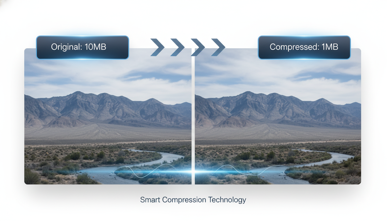원본 10MB 사진과 압축된 1MB 사진이 화질 차이 없이 똑같이 보이는 비교 화면