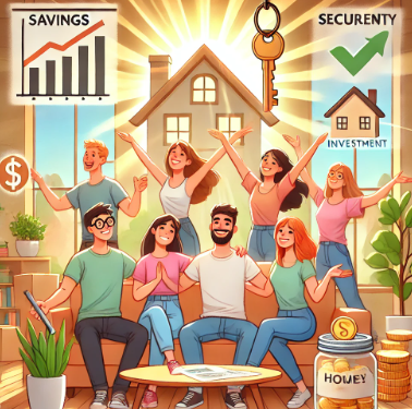 청년들이 자산형성을 형성하고 주거가 안정되어 기뻐하는 이미지